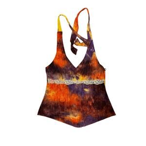 Vanity Vintage Y2K Babydoll Sparkly Halter Tank Top Size Medium Fairy Grunge